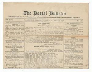 15 - US POSTAL BULLETIN, AUG 12th, 1926. In Good Condition! - Picture 1 of 1