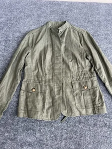 Talbots Jacket Womens S Lightweight Utility Linen Blend Button Pockets Green - Picture 1 of 19
