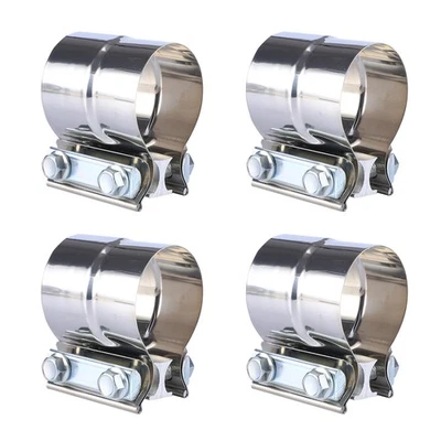 4PCS 2.5" Stainless Steel Butt Joint Exhaust Band Clamp Sleeve for Exhaust Pipe - Image 1 of 4