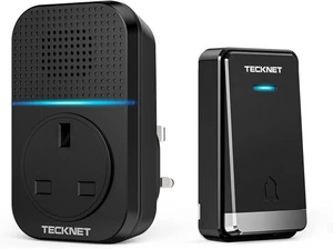 Tecknet Self-Powered Wireless Doorbell 1300ft Plug-in 60 Chimes LED Black - Picture 1 of 7