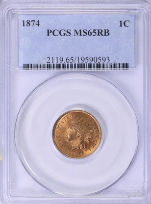 1874 Indian Cent : PCGS MS65RB - Image 1 of 4