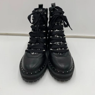 Steve Madden Women Black Tweed Tongue Leather Rainier Combat Boots Size 8 - Image 1 of 4