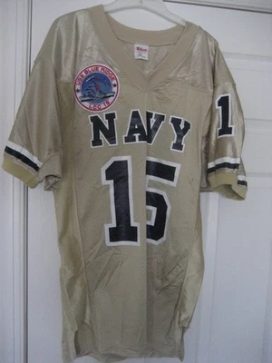 Camiseta de fútbol dorada de guardiamarinas de la Academia Naval #15 talla 44 hecha por Wilson Foto 1 de 4