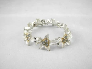 Vintage Chor signiert Strass und Blumen Armband silber - Bild 1 von 5