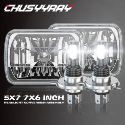 DOT Approved Pair 5x7 7x6 LED Headlights With H4 For Ford F650 F750 L9000 F 250 - Image 1 of 4
