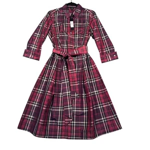 NWT Talbots 100% Silk Plaid Midi Dress Women's Size 6 Belted Shirt Dress Career - Picture 1 of 11
