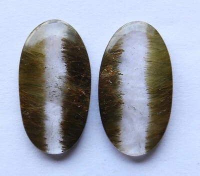 41.90 Ct Natural Rutilated Quartz (29.7mm X 16mm each) Cabochon Match Pair - Image 1 of 3