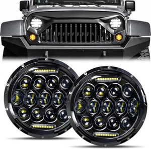 Faros redondos LED Halo de 2* 7" pulgadas haz DRL alto/Lo para Jeep Wrangler JK LJ TJ CJ - Imagen 1 de 14