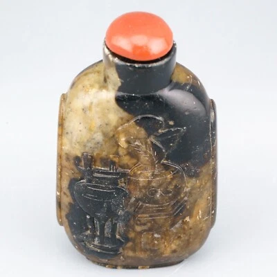 Antique Chinese Soapstone Coral Snuff Bottle Carved Deer Qing 19th Century - Image 1 of 4