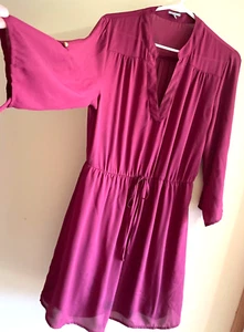 Charlotte Russe DRESS knee-length lined skirt maroon Large tie waist long sleeve - Picture 1 of 4