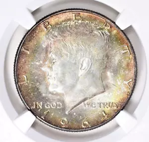 1964 P NGC MS65 Kennedy Half Rainbow Toned Obverse 50C PQ Gem Beauty - Picture 1 of 5