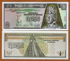 Guatemala, 1/2 Quetzal, 1989, P-72a, UNC Tecun Uman, Mayan Temple - Picture 1 of 1