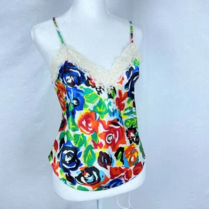 Vintage Victoria's Secret Gold Label Bright Floral Lace Trim Camisole Tank Sz S - Picture 1 of 4