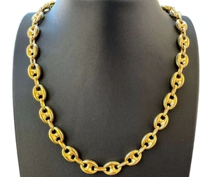 14K Real Solid Yellow Gold Mariner Puffed Necklace Various Lengths Unisex 8.5 mm - Picture 1 of 3
