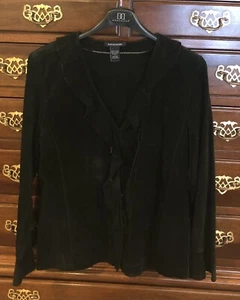 Vtg Sz 14 Boston Proper Fitted Ruffle Embellished Black Suede UnLined Jacket - Picture 1 of 10
