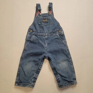 Osh Kosh Bgosh Vintage 90s denim  overalls with plaid flannel inside. sz 24mos. - Picture 1 of 10