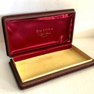 Vintage Bulova Fifth Avenue Watch Box Red Leather Gold Scroll Missing Insert