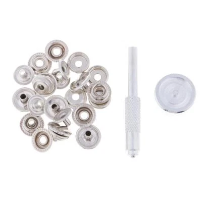 15mm Poppers Snap Fastener Press Stud Kit + Fixing Tool Sewing Jackets Jeans - Image 1 of 4