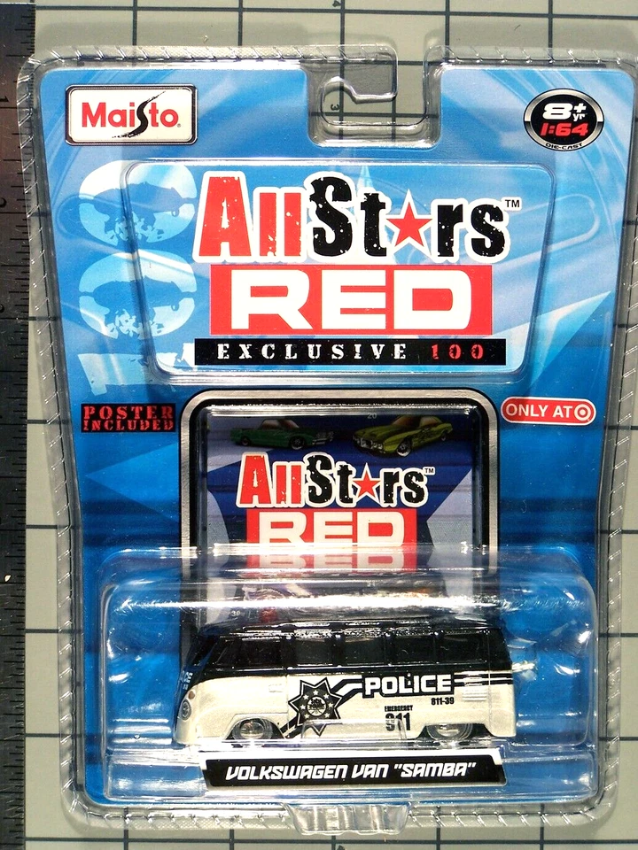 Maisto 2008 All Stars RED, Volkswagen Van Samba, blk and wht w/police motif - Image 1 of 1