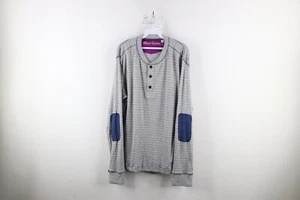 Robert Graham Mens 2XL Elbow Patch Ribbed Knit Long Sleeve Henley T-Shirt Stripe - Picture 1 of 9