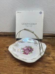 Vintage Gold Coast Rose Pattern Porcelain Tray With Handle - Picture 1 of 6