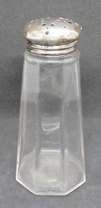 Coctelera tamizadora de azúcar antigua Art Deco vintage de plata y vidrio transparente con sello - Imagen 1 de 6