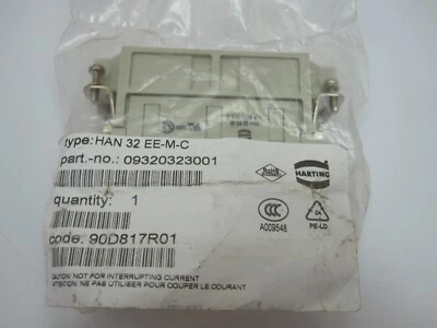 Harting 09320323001 Heavy Duty Connector Insert 16A 500V 6kV 3 HAN 32 EE-M-C - Image 1 of 3