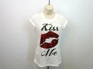 Rocker Girl Burnout T-Shirt Junior Größe Medium M 7/9 weiß Tee rot KISS ME Lippen - Bild 1 von 8