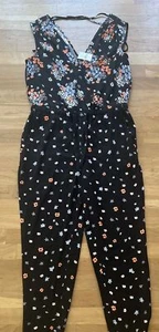 NEW LOFT Jumpsuit ONE PIECE romper Womens Small S Black Floral Sleeveless Pant - Picture 1 of 4