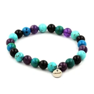 stones And Minerals. Amethyst + Chrysocolla + Black Agate + You Bracelet - Picture 1 of 3