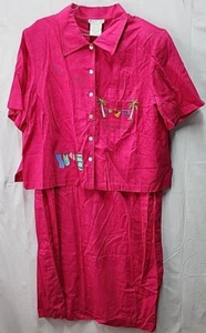 Ensemble robe/top à boutons vintage Megan Lee en lin mélangé rose taille 22 W excellent état !! - Photo 1/7