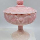 Fenton Rosalene covered pedestal compote Waterlily pink milk glass 1976