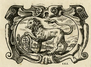 Antique Print-A printers device with a lion-Hieronymus Verdussen-Jegher-1668 - Picture 1 of 4