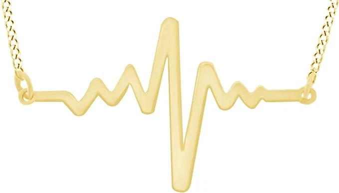 Collar colgante Love Heartbeat Charm en plata de ley enchapada en oro amarillo de 14 k Foto 1 de 1