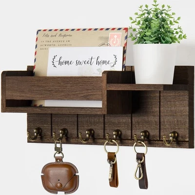 Key Holder Wall Mount - Decorative Key Rack and Mail Organizer with 6 Key Hoo... - Image 1 of 4