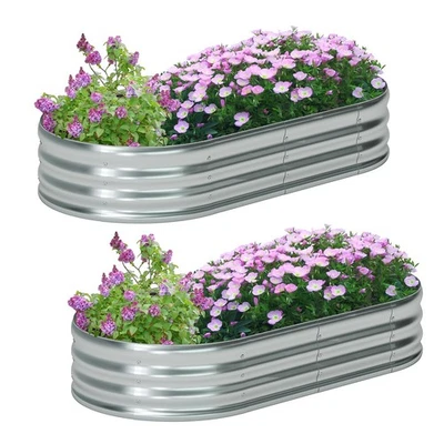 2 Pack Galvanized Raised Garden Bed Metal Oval Raised Garden Beds Outdoor Pla... - Image 1 of 4