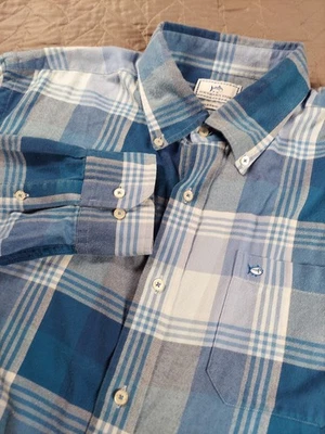 Southern Tide Button Up Flannel Shirt Mens Large Blue Plaid Classic Fit Comfort - Image 1 of 4