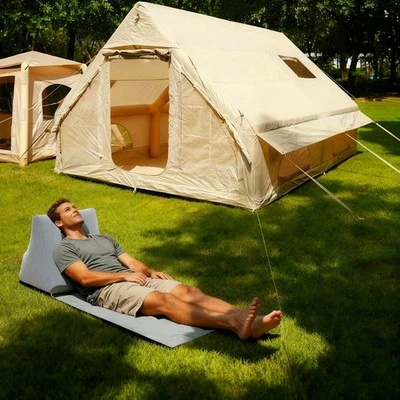 Alfombra de playa inflable para baño de sol al aire libre almohadas silla de playa flocada con respaldo Foto 1 de 4