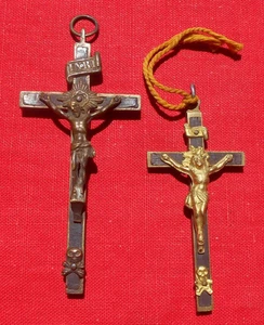 Lot de Deux Croix XIX en Bronze & Bois   ! - Picture 1 of 2