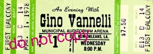 Gino Vannelli ticket for the Municipal Auditorium Aa Rena New Orleans, LA 3/1/78 - Picture 1 of 2