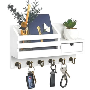 Key and Mail Holder For Wall, Mail Organizer Wall Mount with 6 Hooks and Stor... - Picture 1 of 7