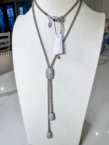 NEU MIT ETIKETT CHICO'S Silber Pavé Kristall Strass LARIAT STATEMENT Y HALSKETTE $ 59,50  - Bild 1 von 8