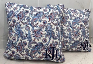 NWOT Lauren Ralph Lauren Indoor Outdoor Throw Pillows Blue/Pink Paisley 18" X 18 - Picture 1 of 7