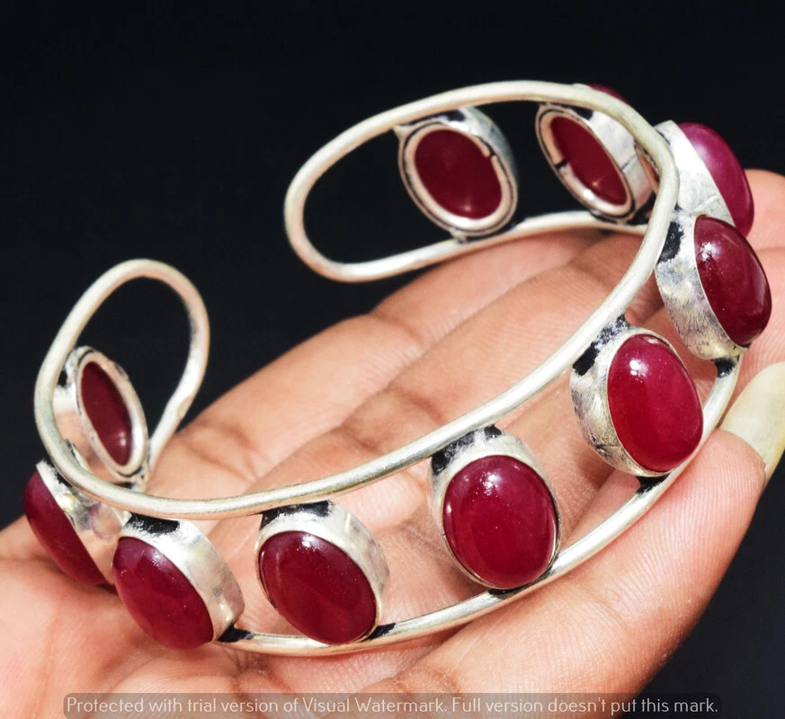 Simulated Ruby Gemstone Ethnic Handmade Adjustable Bangle Jewelry 35GM GBN-11228 - Image 1 of 1