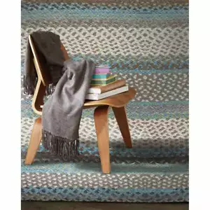 Capel Rugs Drifter Cross Sewn Wool Blend Ocean Blue Multi Country Braided Rug  - Picture 1 of 2