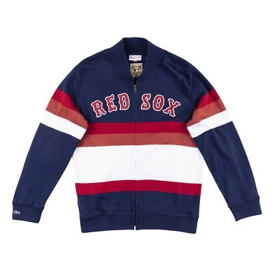 Mens Mitchell & Ness MLB Front Stripe Full Zip Sweater Boston Red Sox - Image 1 of 2