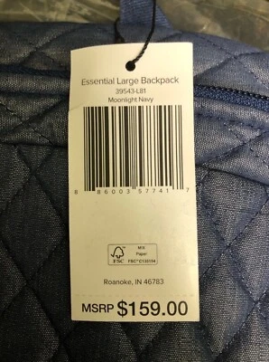 Vera Bradley Essential Large Backpack in Moonlight Navy - NWT - Image 1 of 3