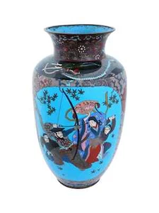 Antique Large Japanese Cloisonne Enamel Samurai Battle Dragon Floral Vase - Picture 1 of 7