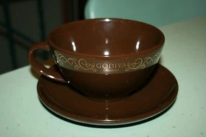 Godiva Chocolatier Brown with Gold Trim Jumbo Hot Chocolate 16 oz Cup and Saucer - Picture 1 of 2