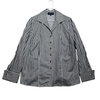 Jones New York Womens Black White Striped Poplin Long Sleeve Button Up Size 1X - Image 1 of 4